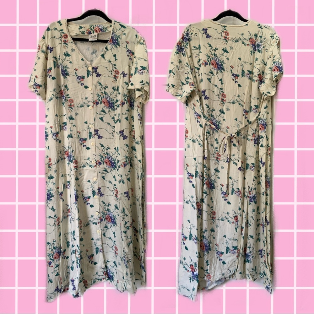 Vintage 90s Women’s Plus Tie Back Floral Dress - Size 42